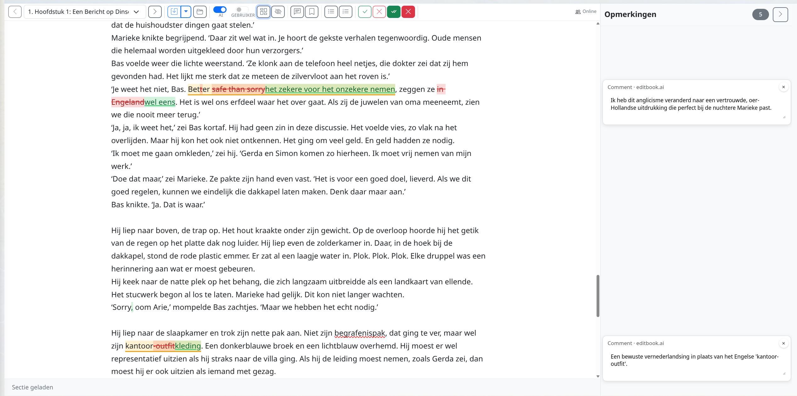 Een redactieplan met genummerde redactionele acties afgeleid van het analyserapport