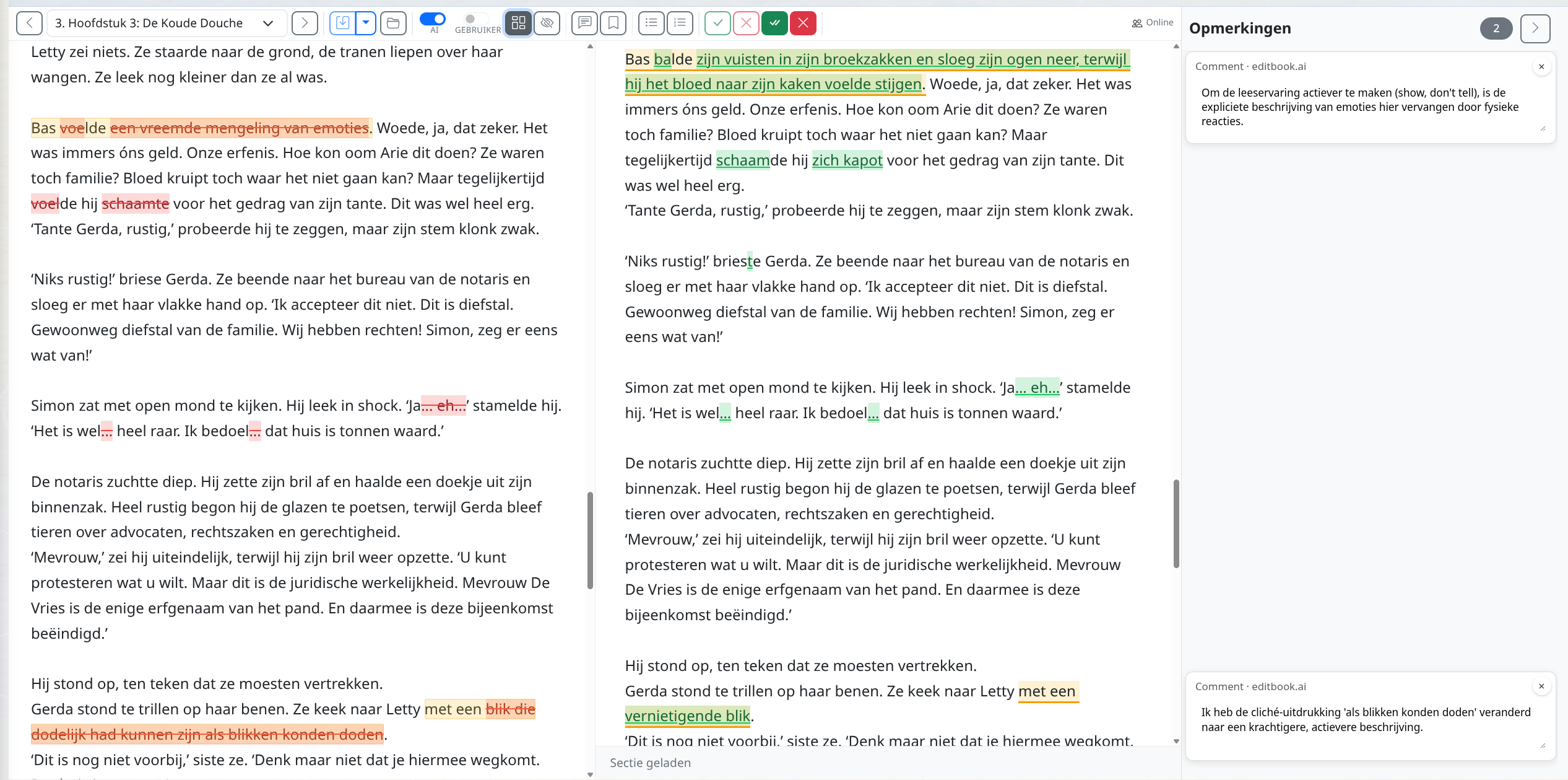 De online editor met tracked changes en accepteer- en afwijzen-besturing