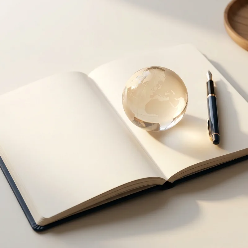 An open book with a pen and globe, symbolising international publishing and translation rights