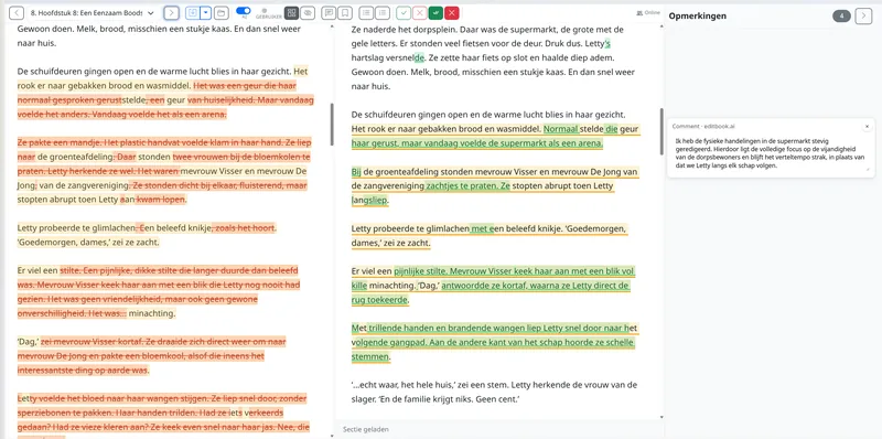 EditBook.ai track changes shown in the side-by-side editor
